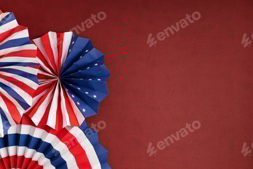 Preview: 4th of July holiday banner design. USA theme paper fans. Independence, Memorial Day pinwheels