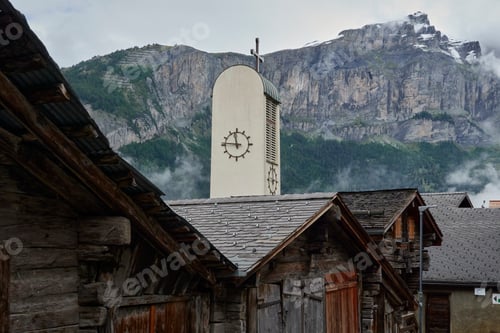 Preview: Clocktower of the church in Valais, Switzerland