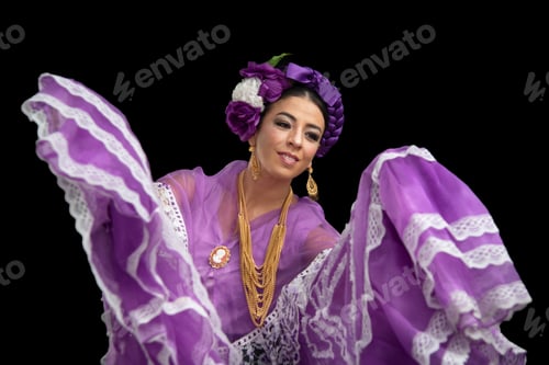 Preview: Latin woman dedicated to folklore with purple dress