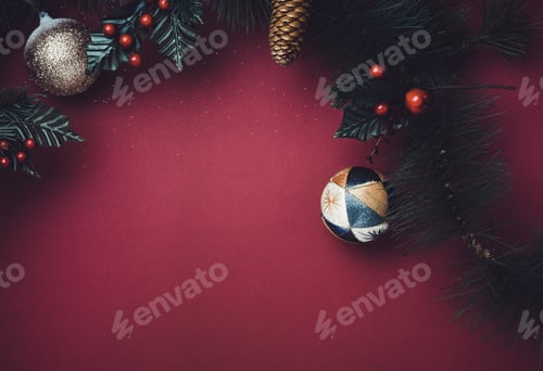 Preview: Christmas ball and fir branches for wreath with cherry and pine cone