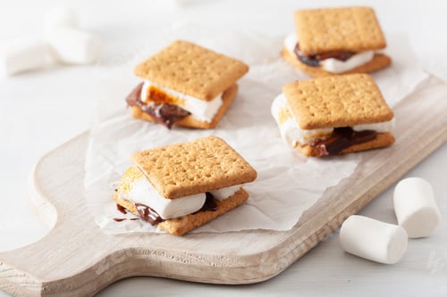 Preview: homemade marshmallow s'mores with chocolate on crackers