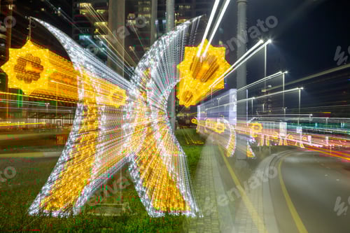 Preview: Motion blur of Ramadan and Eid street decoration, celebration of Holy month in Abu Dhabi, UAE