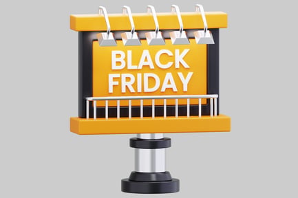Preview: A 3D Illustration Of A Black Friday Sign On A Yellow Billboard