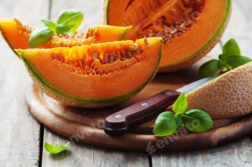 Preview: Sweet fresh melon on the wooden table