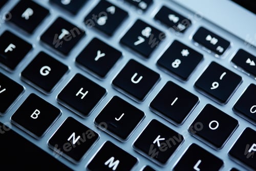 Preview: Keyboard Laptop. Backlit Computer Keyboard Closeup. Hi Tech Concept