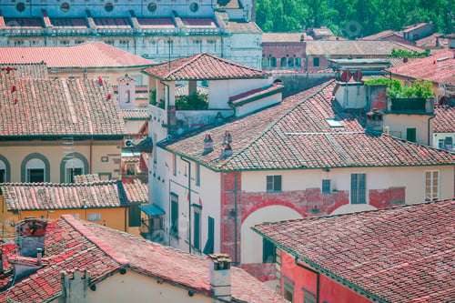 Preview: Aerial view of ancient building with red roofs in Lucca