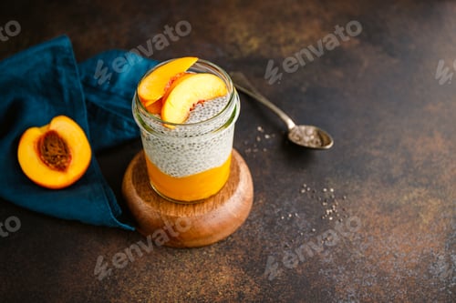 Preview: Peach Chia Seed Pudding on Dark Background