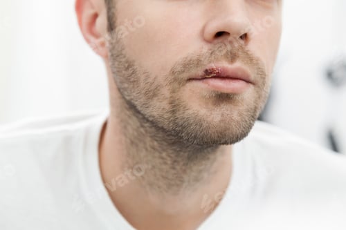 Preview: Young man suffering from herpes on his mouth