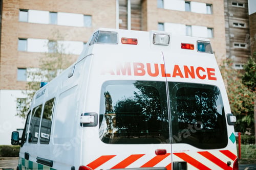 Preview: British ambulance parked in a parking lot