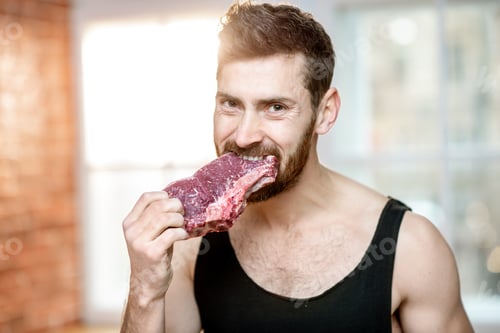 Preview: Sports man portrait with meat