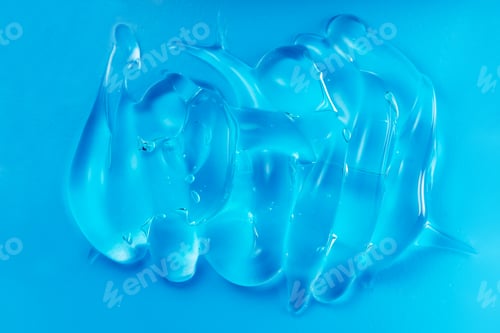 Preview: Gel texture smear smudge swatch with bubble. Blue moisturizing cream, hair gel sample. Abstract