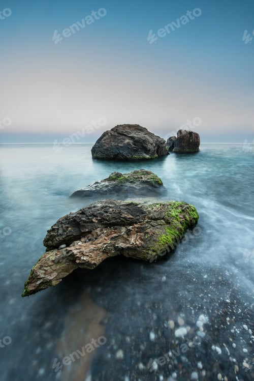Preview: Stones in the sea on a long exposure