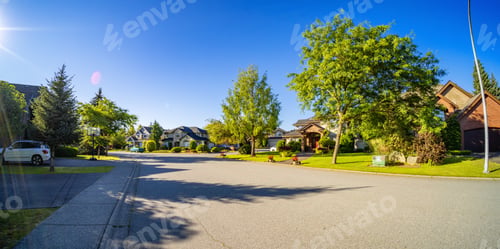 Preview: Residential Homes in a suburban city street sunny morning. Surrey, Vancouver, BC, Canada