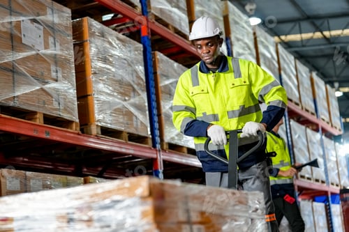 Preview: Young warehouse workers working together. Business distribution supply and logistic shipment.