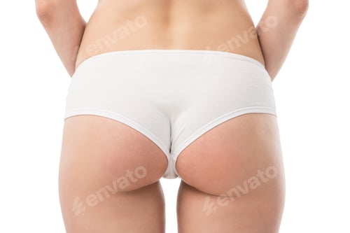 Preview: back view of sexy woman in panties isolated on white