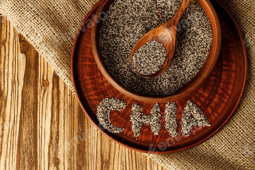 Preview: Bowl with raw chia seeds close up