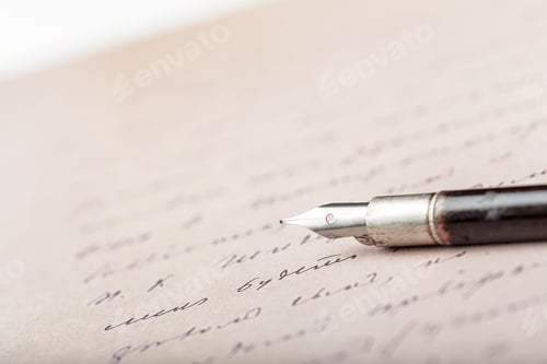 Preview: Writing with a fountain pen on lined paper during the afternoon