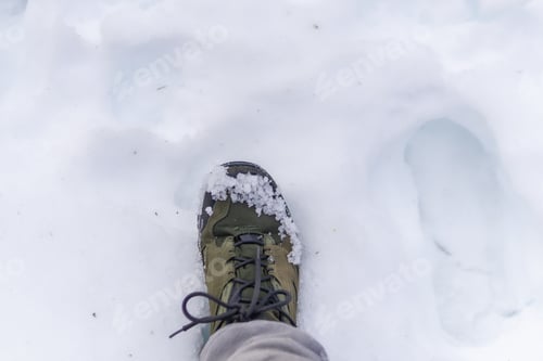 Preview: Footprint of a man in the snow in winter in the Artikutza natural park, Gipuzkoa