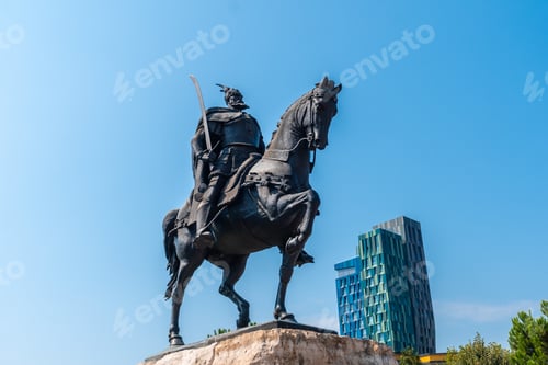 Preview: Skanderbeg Horse Monument at Skanderbeg Square in Tirana. Albania