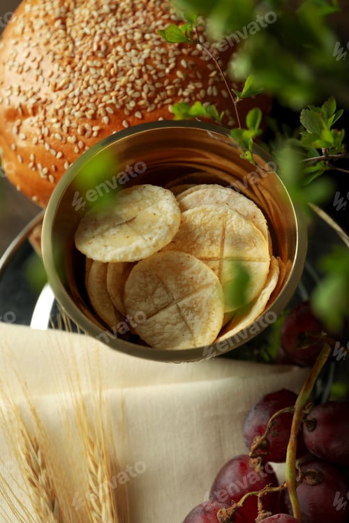 Preview: Concept or composition of Eucharist, close up