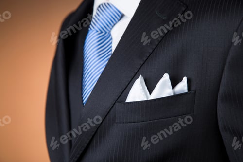 Preview: detail of a silk pocket handkerchief with an elegant outfit