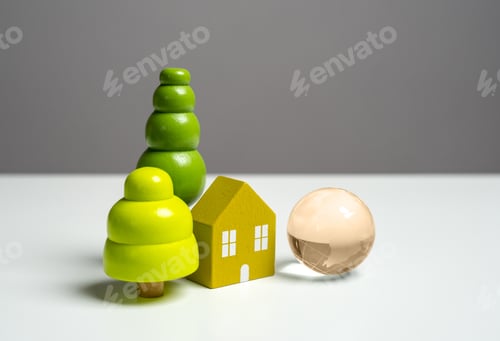Preview: House and golden globe. Housing prices. Internet connection.