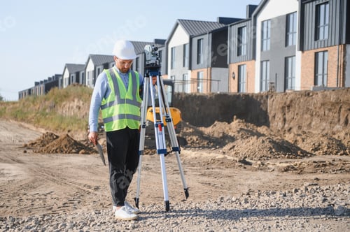 Preview: Surveyor working with total station measuring construction site