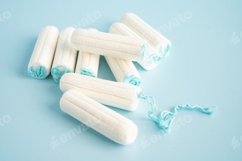 Preview: Menstruation cycle with sanitary cotton tampon for woman hygiene.