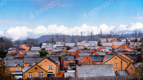 Preview: England rural village in Winter,Countryside landscape in small town with snow ,Cloudy Day Winter