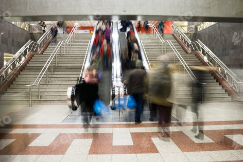 Preview: Passengers in the subway station in Athens, Greece. Blurred moti