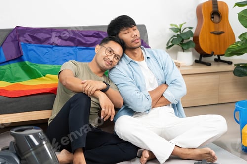 Preview: LGBTQIA+ Couple Enjoying Cozy Moment at Home