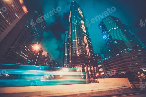 Preview: Fast moving transport at night in modern city