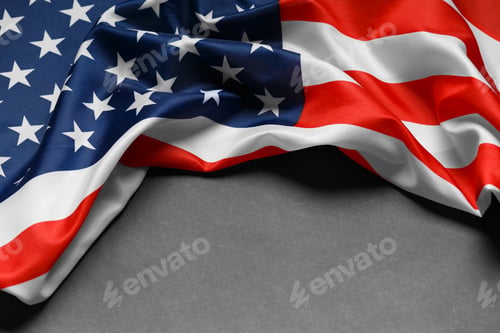 Preview: American flag on a black background, copy space. Symbol of independence, patriotism.