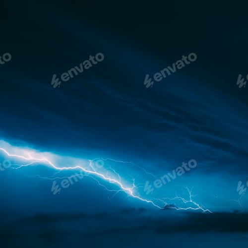 Preview: Bright Lightning On Blue Night Sky During Thunderstorm