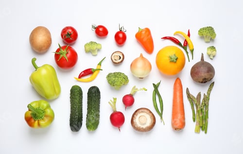 Preview: Flat lay composition with fresh vegetables on white background