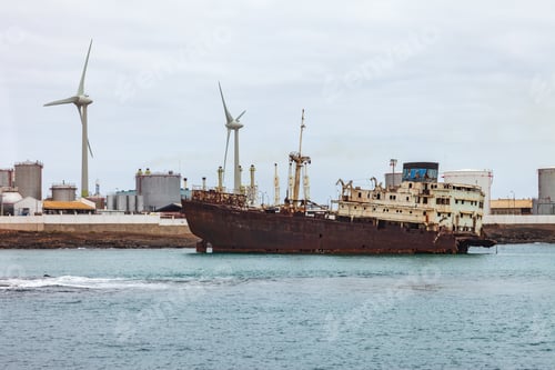 Preview: Old abandoned shipwreck on port