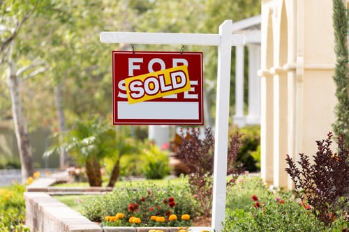 Preview: Sold Home For Sale Real Estate Sign in Front of New House.