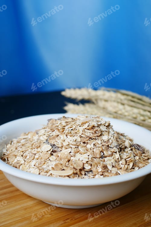 Preview: detail shot of granola Musli in a bowl,