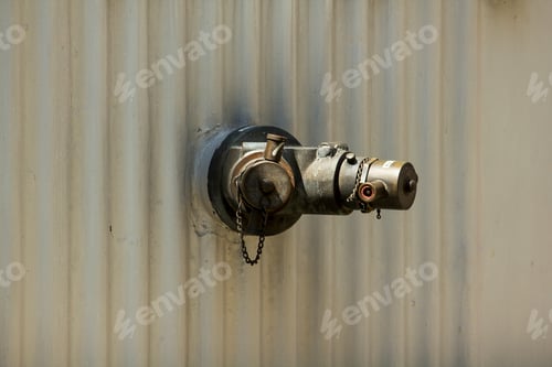 Preview: Brass fire extinguisher on white wall