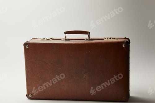 Preview: vintage leather brown suitcase on grey background
