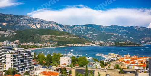 Preview: Panoramic summer view of Adriatic sea coast and Budva city