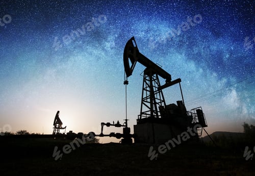 Preview: Oil pump on the oil field in the night
