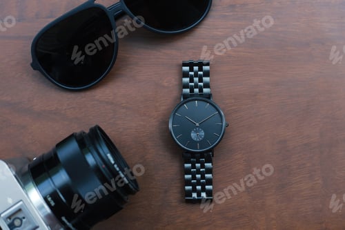 Preview: Flat lay man accessories in black