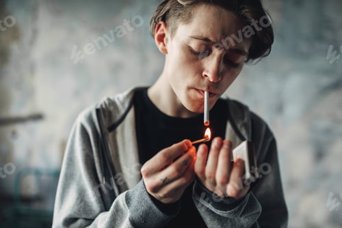 Preview: Male drug addict light a cigarette
