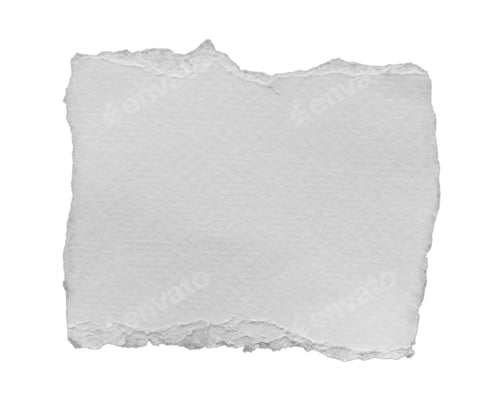Preview: Torn square white paper texture with uneven edges, isolated white background. clipping path include