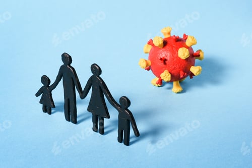 Preview: Silhouette Family Holding Hands Near Coronavirus Model