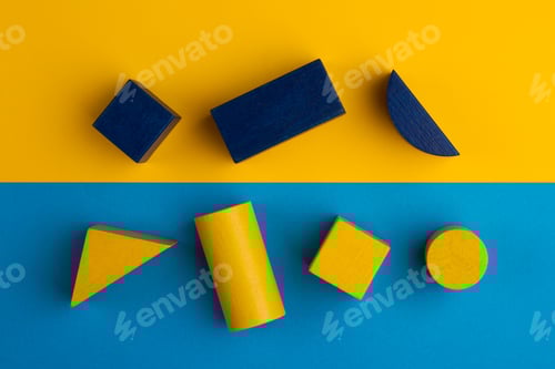 Preview: abstract square color composition with wood blocks