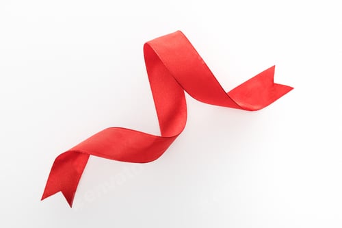 Preview: top view of red decorative curved ribbon isolated on white