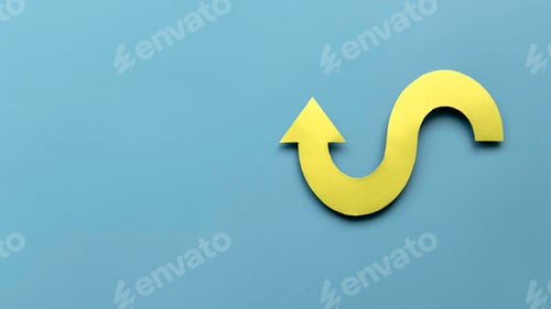 Preview: Yellow arrow pathway sign. Future life with direction or obsctacle reroute symbol. Business success