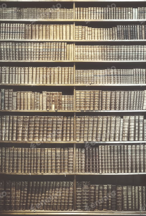 Preview: Retro toned old books on wooden shelves.